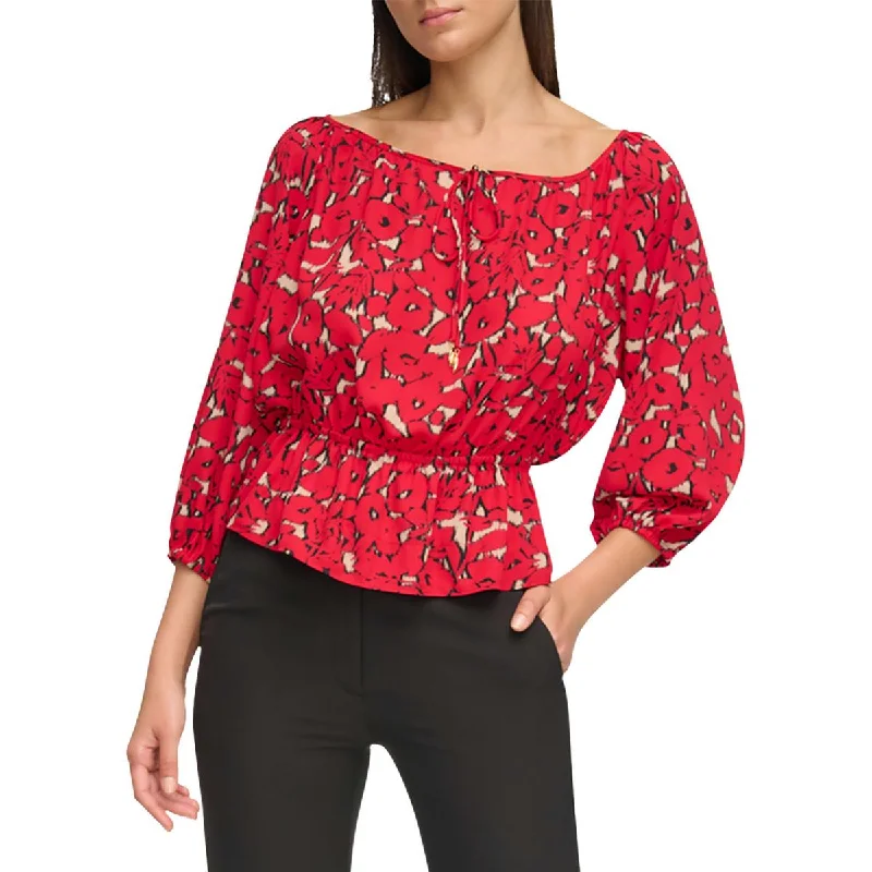 Chic Outfits Womens Floral Print Gathered Blouse