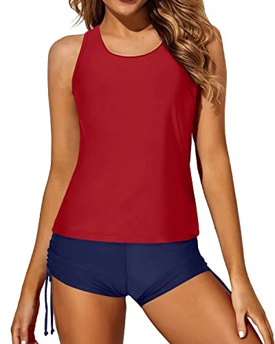 Feminine Soft - Hued Look Sporty 3 Piece Tankini Swimsuits for Women Athletic Swimwear