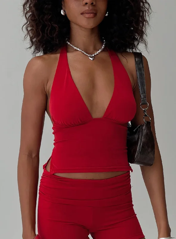 Huge Markdowns Take Me Out Halter Top Red