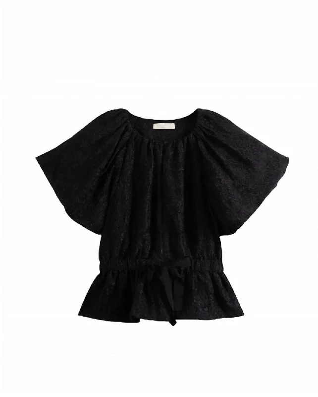 Wardrobe Essentials Women's Mirabelle Jacquard Short Sleeve Puff Top In Noir