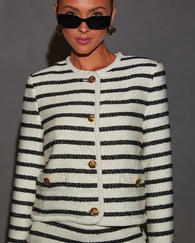 Embrace New Fashion To New Heights Striped Tweed Jacket