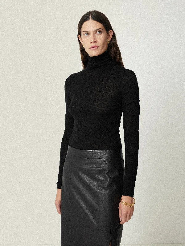 Everyday Basics Wool Jersey Polo Neck Top | Black