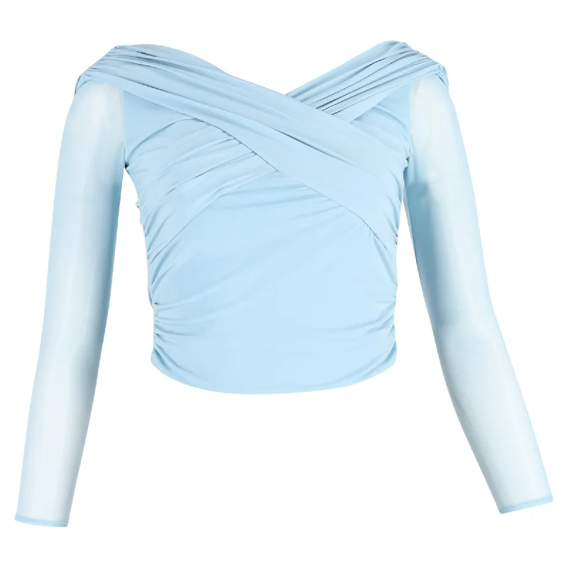 Innovate Your Wardrobe Self-Portrait Jersey Crossover Top in Light Blue Polyester