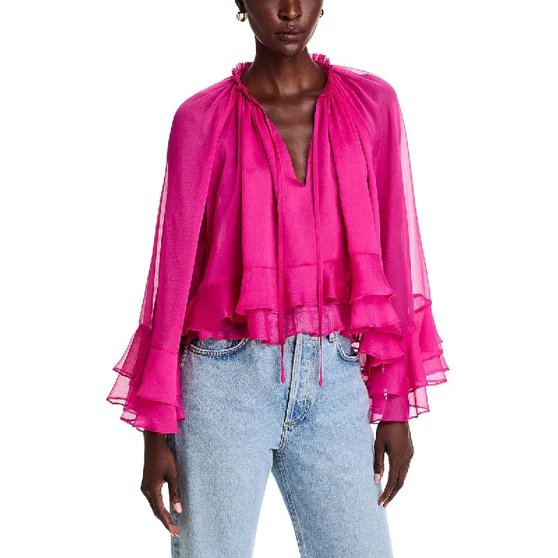 Clearance Sale Womens Ruffled V Neck Blouse