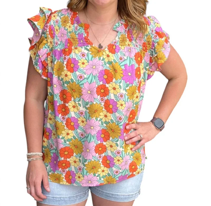 Seasonal Sale Retro Floral Blouse In Multi-Colored