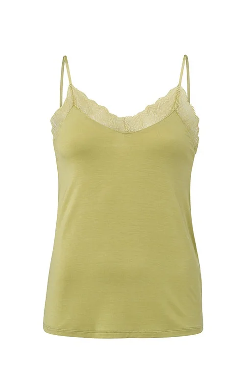 Redefining Women's Fashion Lace Strappy Top With Jersey Body Pistachio