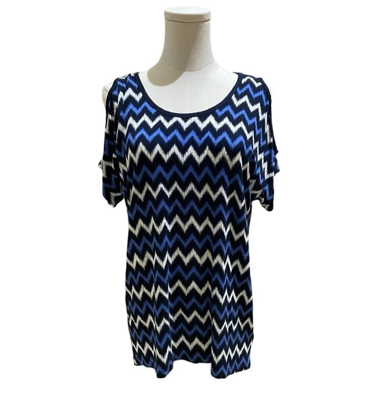 Today Only Printed Cold Shoulder Lightweight Blouse In Blue