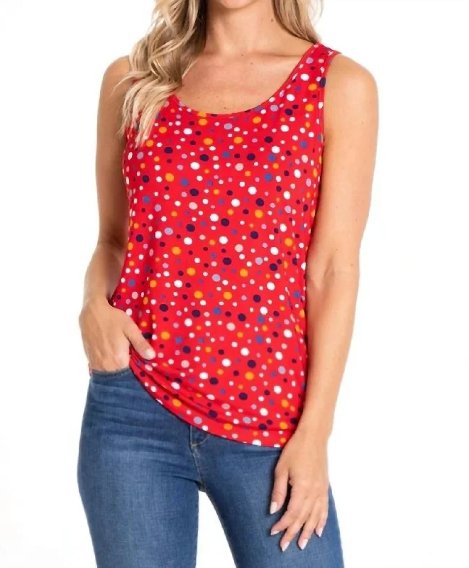 Chic Style, Always In Vogue Patriotic Dots Double Scoop Print Tank In Red