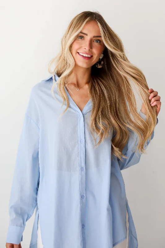 Hot Trends FINAL SALE - Natural Sweetheart Pinstripe Oversized Button-Up Blouse