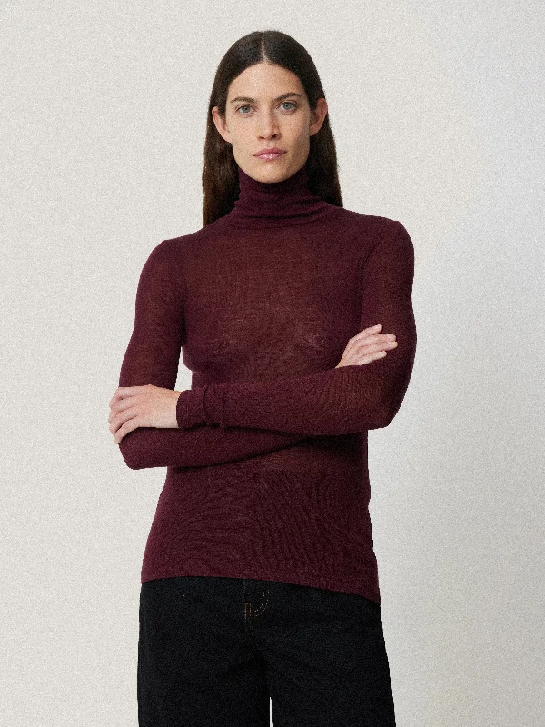 Trendy Aesthetics Wool Jersey Polo Neck Top | Burgundy