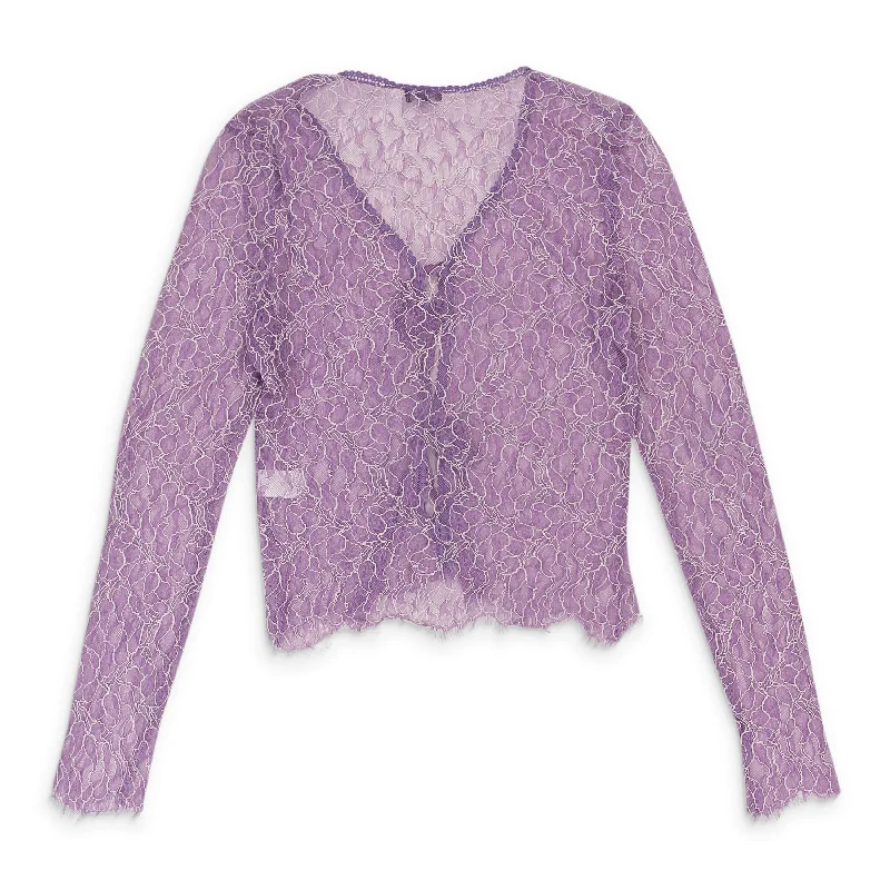 Classic Timeless Elegant Style LACE TIE PURPLE BLOUSE