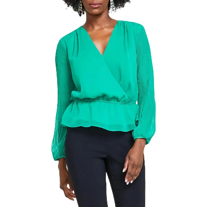 Chic Styles Petites Womens Pleated Padded Shoulder Blouse