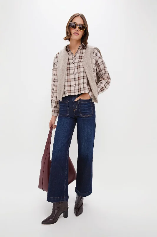 Mid Season Sale Brown Plaid Cropped Jasper Button Down