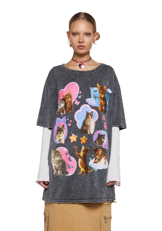 Classic Charm Cat Fan Oversized Tee