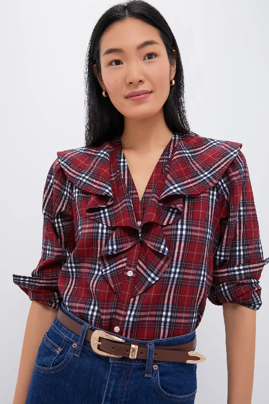 Great Deals On Ethnic Cultural Wear Red Plaid V Neck Ruffle Eileen Button Down