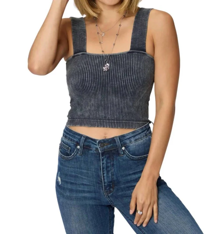 Fashion For Every Occasion Washed Ribbed Wide Strap Cropped Cami In Ashblack