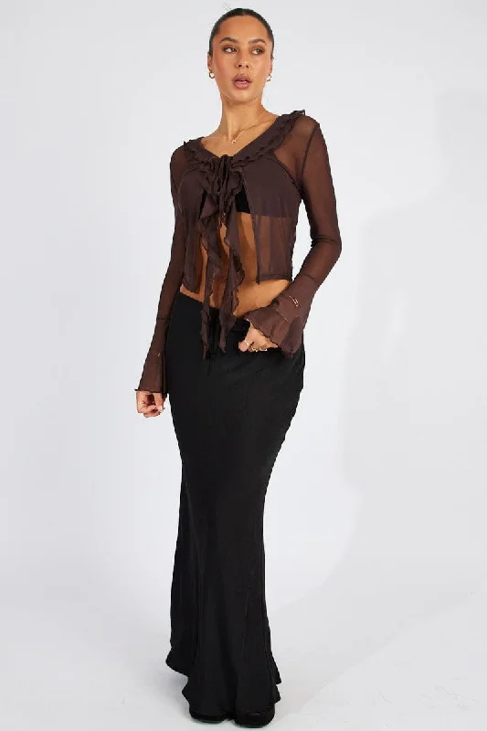 End Of Season Sale Brown Mesh Cardigan Long Sleeve