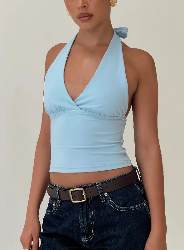 Trendy Fashion Sale Whimsy Halter Top Blue