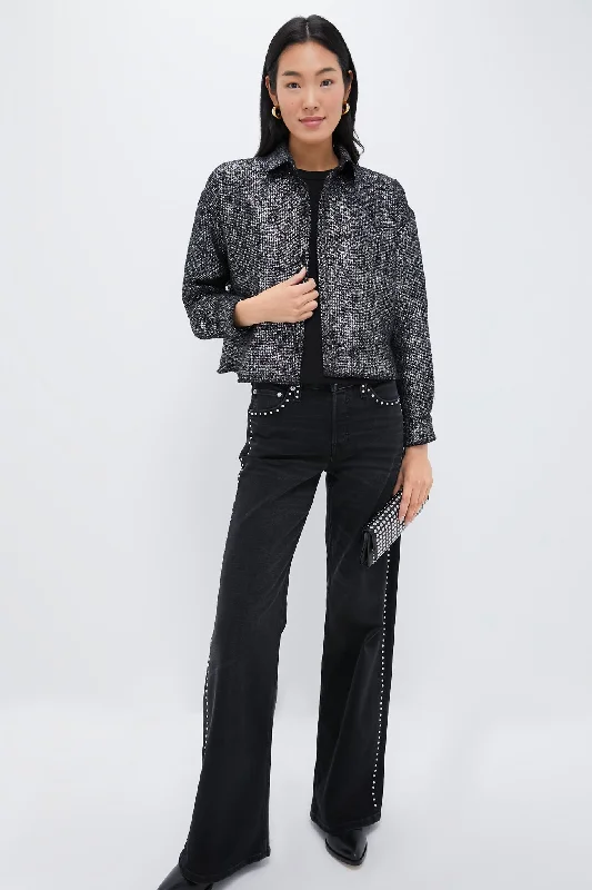 Score Big On Glamorous Red - Carpet Styles Metallic Tweed Cropped Jasper Button Down