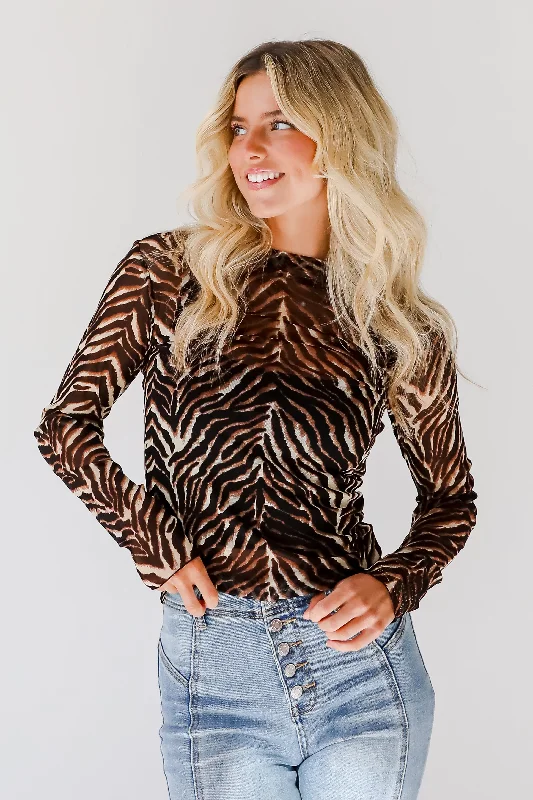 Laid-Back Elegance Fierce Expert Black Zebra Mesh Top