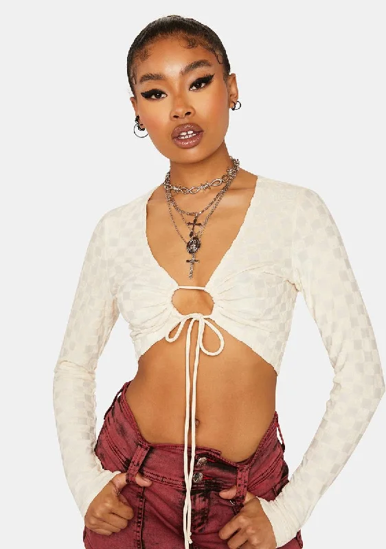 Spring Fling Sale Checkered Drawstring Crop Top