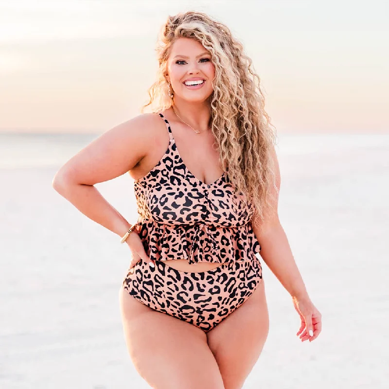 Clearance Sale All Summer Long Swim Top, Leopard