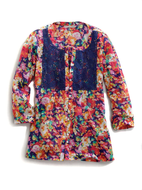 Romantic Date - Night Ensemble Tin Haul Womens Floral Impression Multi-Color 100% Cotton L/S Blouse