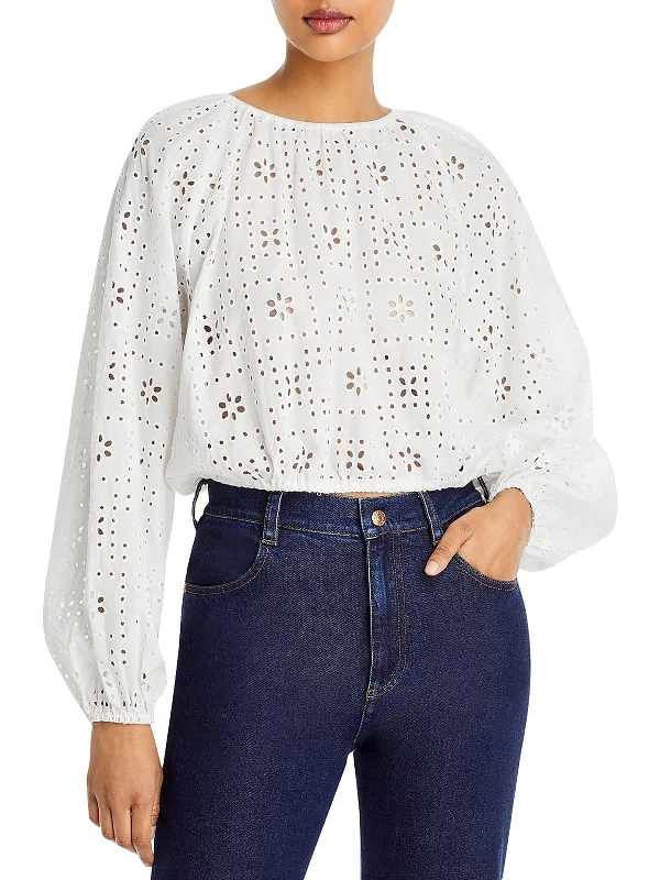 Fashion-Forward Womens Cropped Eyelet Blouse