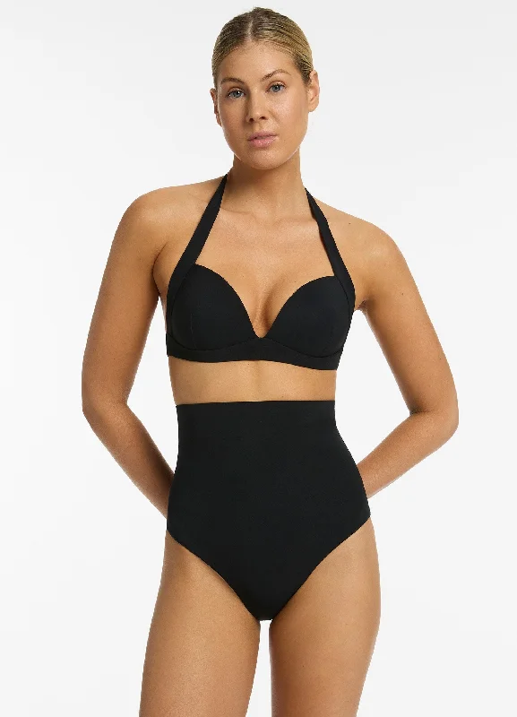 Sophisticated Cut Jetset Moulded Halter Bikini Top - Black