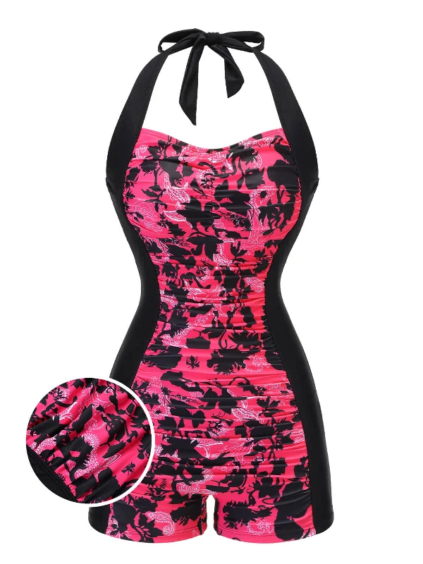 Weekend Exclusive Black & Pink 1950s Floral Halter Swimsuit