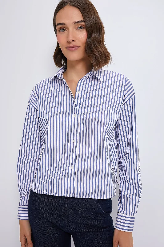 Disco - Inspired Retro Dance Look Blue Stripe Cropped Jasper Button Down