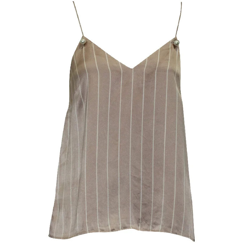 Trendy Women's Wear Collection Cami NYC Striped Camisole with Pearl in Pink Silk