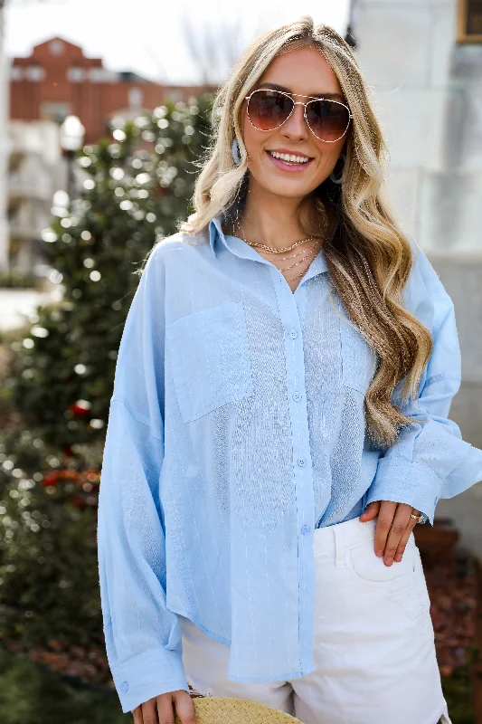 Limited Time FINAL SALE - Official Trendsetter Pinstripe Oversized Button-Up Blouse