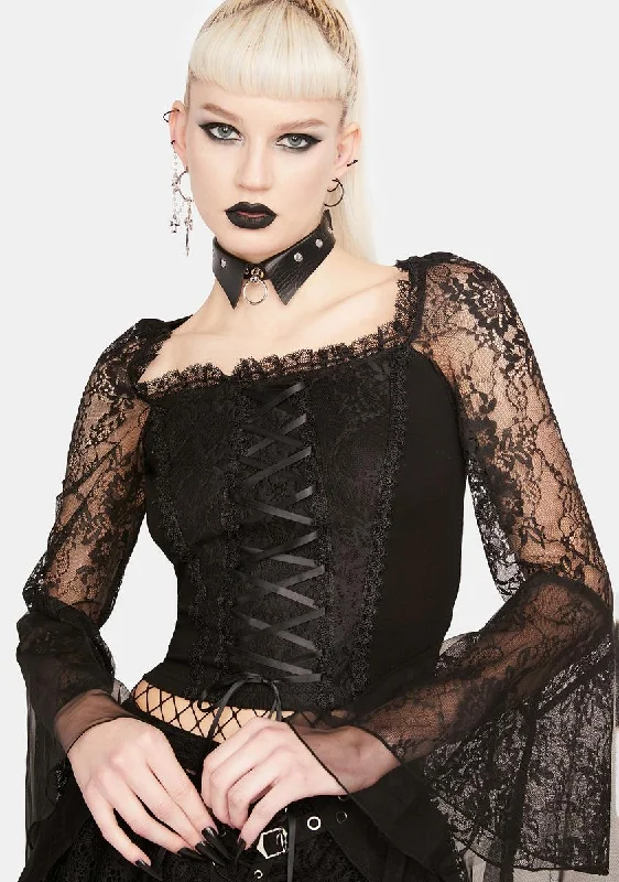 Holiday Attire Sale Black Lace Sleeve Corset Top