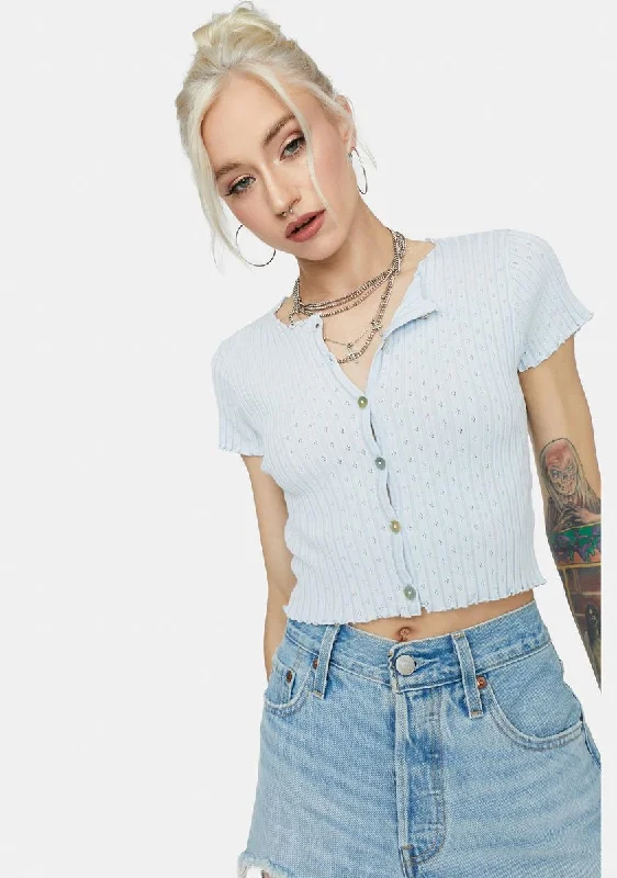 Clearance Event Sky Taking It Easy Button Up Crop Top