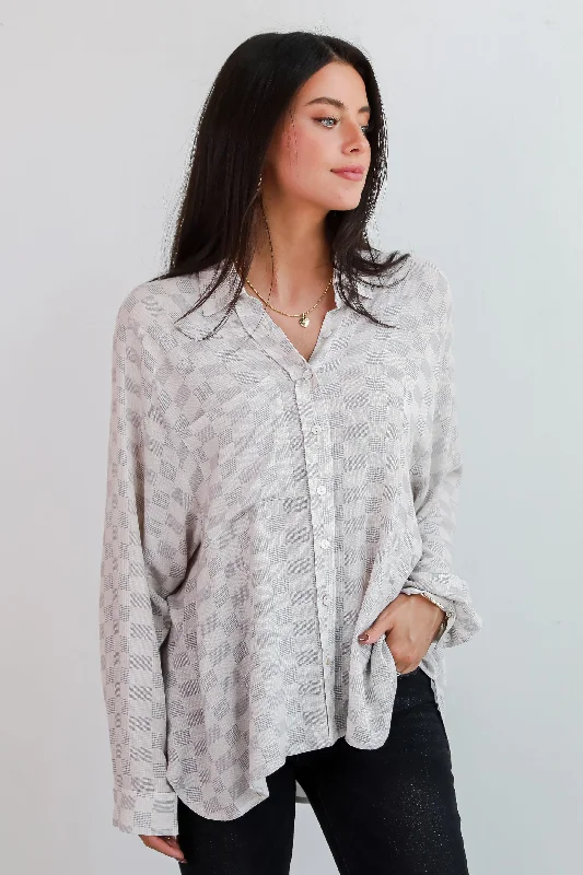 Latest Trends Truly A Beauty Natural Checkered Button-Up Blouse