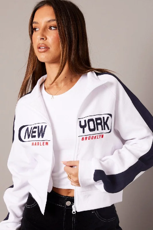 Hot Picks White Zip Through Jacket Long Sleeve