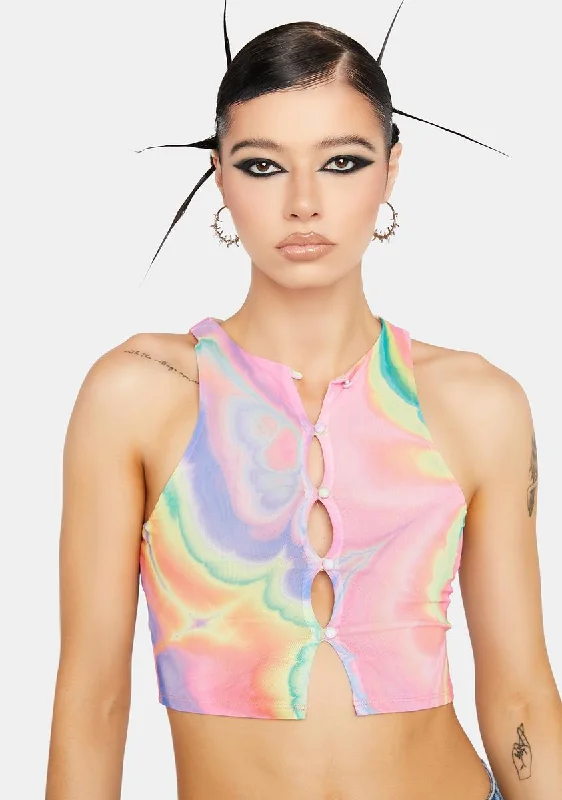 Pastel Styles Abstract Marble Calabra Mesh Crop Top