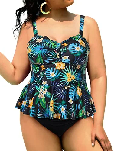 Fashion Forward Femininity Scalloped Tankini Swimsuits Plus Size High Waisted Tummy Control Peplum Swimwear