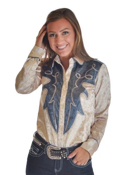 Casual Fashion Cowgirl Tuff Womens Heavier Snake Blue/Cream Polyester L/S Shirt