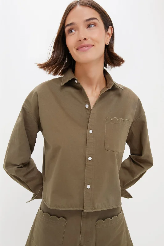 Save On Classic Elegant Styles Army Green Chino Cropped Jasper Button Down