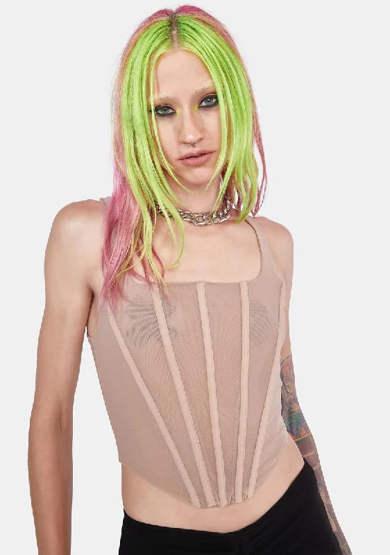 Trendy Street Style Attire Bare No Comparison Mesh Corset Top