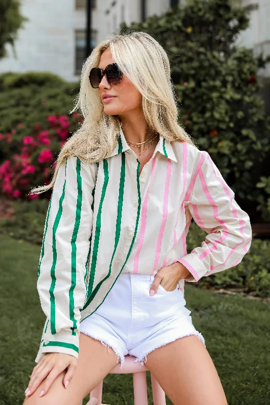 Casual Chic FINAL SALE - Officially Cute Pink Color Block Striped Oversized Button-Up Blouse