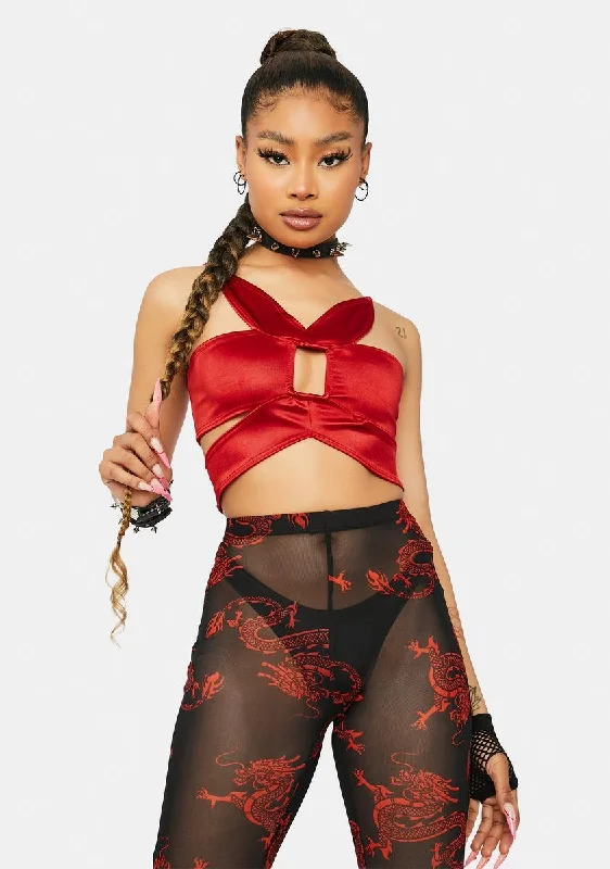 Urban Femme Streetwear Scarlet Dark Bloom Cutout Crop Top