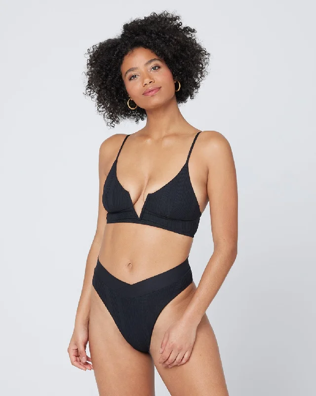 Contemporary Elegance Pointelle Rib Siren Bikini Top - Black