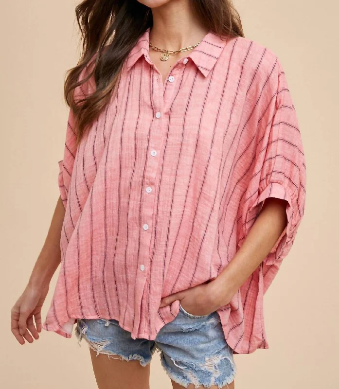 Clearance Event Striped Woven Blouse In Pink