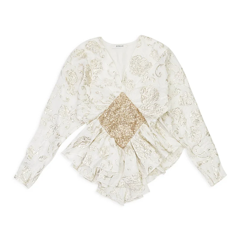 Playful Elegance RODARTE JACQUARD FLORAL DOLMAN SLEEVE CREAM, GOLD BLOUSE