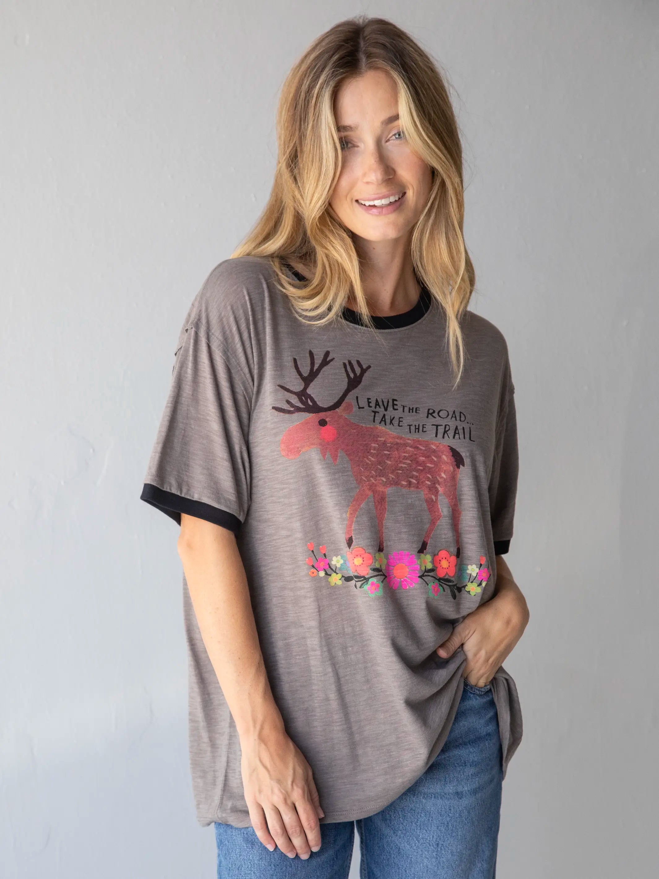 Wardrobe Upgrade Ringer Oversized Tee Shirt - Take The Trail