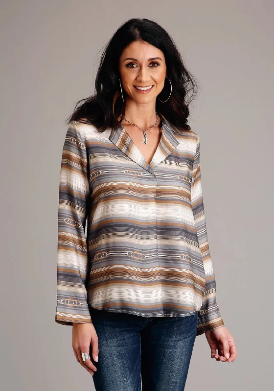 Classic Timeless Elegant Style Stetson Womens Desert Serape Brown 100% Rayon L/S Blouse