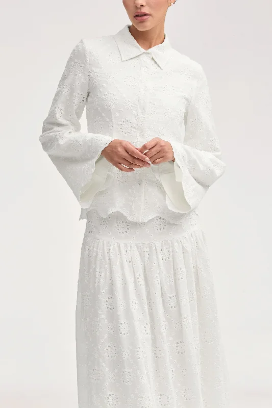 Wardrobe Update Halima White Eyelet Button Down Top